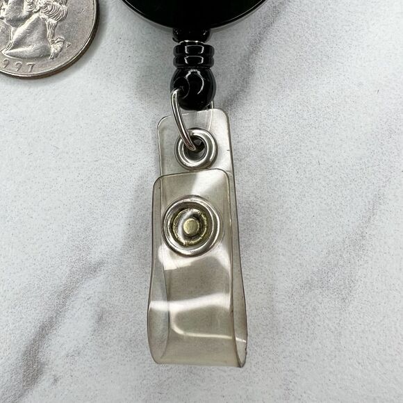 Black White Clip On Retractable School Work Badge ID Holder - Picture 7 of 7